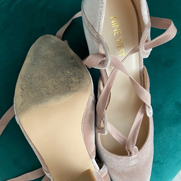 Pink Velvet Ballet Lace Up Block Heels - Picture 8 of 12